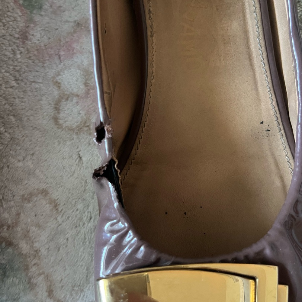 Salvatore Ferragamo Varina Flats – Brown Patent with Gold Buckle (7.5-8 W) - Picture 8 of 10